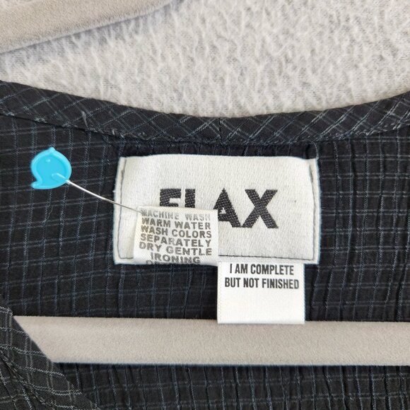Flax Top Womens M Black Check Linen Textured Oversized Minimalist Lagenlook - Picture 9 of 11